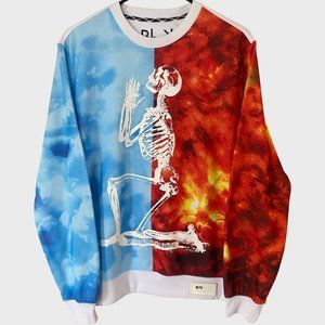 Rocawear Praying Skeleton Crewneck Mens Medium White Graphic Pullover Sweatshirt